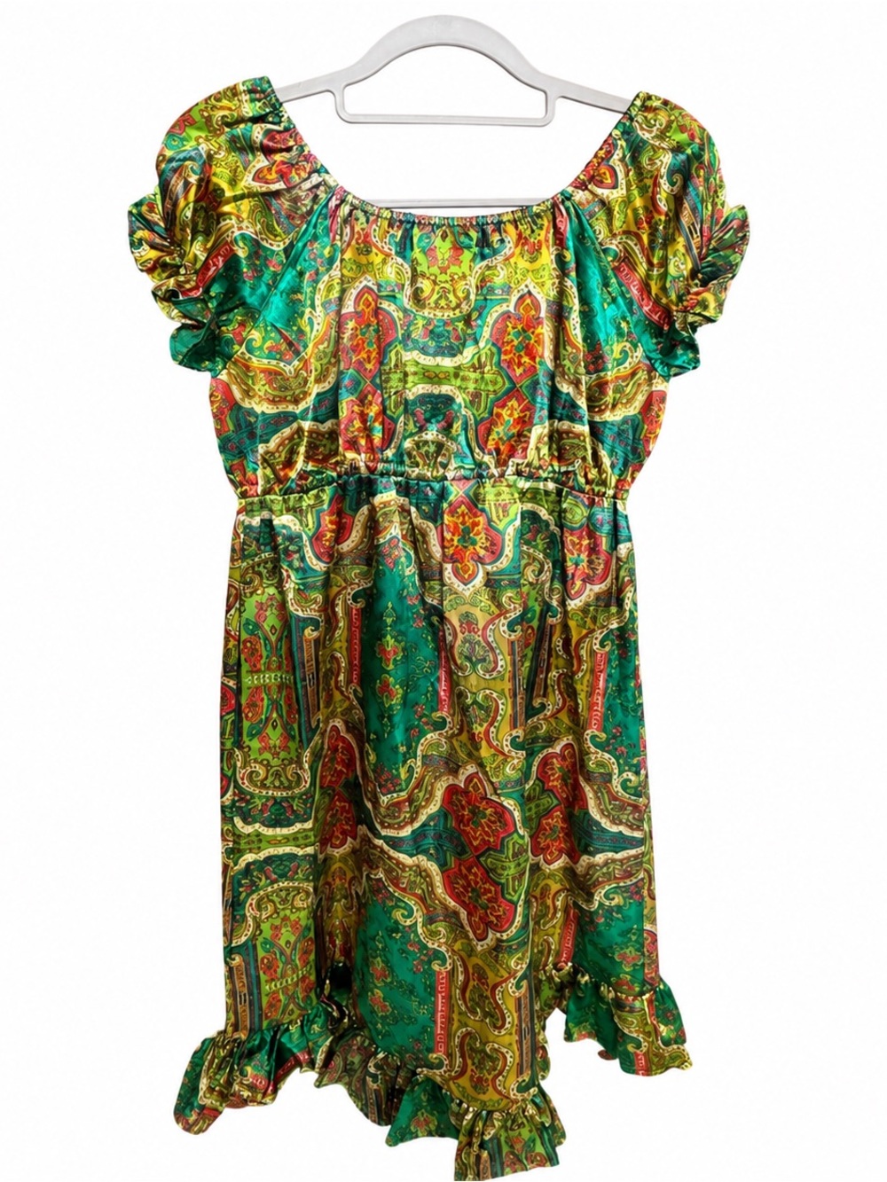 Elegant Green Paisley Silky Dress